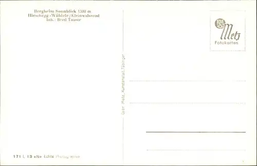 wu81647 Hirschegg Kleinwalsertal Vorarlberg Hirschegg Kleinwalsertal Bergheim Sonnblick * Kategorie. Mittelberg Alte Ansichtskarten