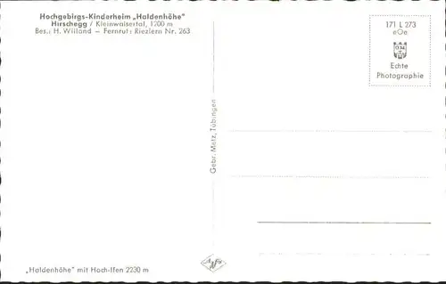 wu82017 Hirschegg Kleinwalsertal Vorarlberg Hirschegg Kleinwalsertal Kinderheim Haldenhoehe * Kategorie. Mittelberg Alte Ansichtskarten