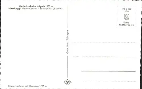 wu82031 Hirschegg Kleinwalsertal Vorarlberg Hirschegg Kleinwalsertal Kinderkurheim Haegele * Kategorie. Mittelberg Alte Ansichtskarten