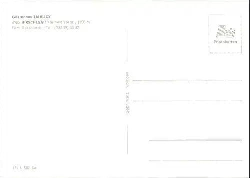 wu82474 Hirschegg Kleinwalsertal Vorarlberg Hirschegg Kleinwalsertal Gaestehaus Talblick * Kategorie. Mittelberg Alte Ansichtskarten