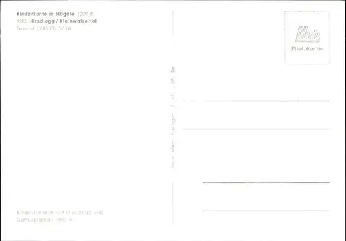 wu82475 Hirschegg Kleinwalsertal Vorarlberg Hirschegg Kleinwalsertal Kinderkurheim Haegele * Kategorie. Mittelberg Alte Ansichtskarten