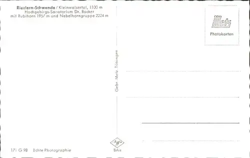 Riezlern Kleinwalsertal Riezlern Kleinwalsertal Schwende Sanatorium Dr. Backer Rubihorn Nebelhorngruppe *