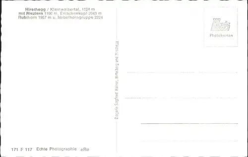 wu82706 Hirschegg Kleinwalsertal Vorarlberg Hirschegg Kleinwalsertal Riezlern Entschenkopf Rubihorn Nebelhorngruppe * Kategorie. Mittelberg Alte Ansichtskarten
