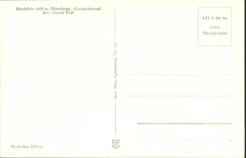 wu82965 Hirschegg Kleinwalsertal Vorarlberg Hirschegg Kleinwalsertal Ifenhuette  * Kategorie. Mittelberg Alte Ansichtskarten
