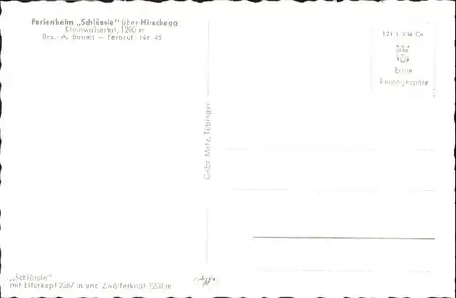 wu83016 Hirschegg Kleinwalsertal Vorarlberg Hirschegg Kleinwalsertal Ferienheim Schloessle * Kategorie. Mittelberg Alte Ansichtskarten