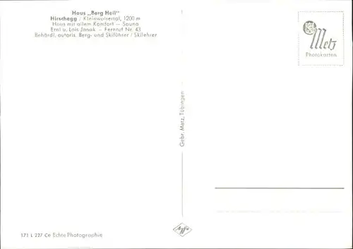 wu83023 Hirschegg Kleinwalsertal Vorarlberg Hirschegg Kleinwalsertal Haus Berg Heil * Kategorie. Mittelberg Alte Ansichtskarten