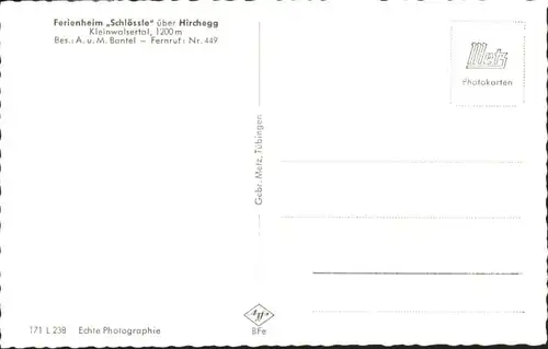 wu83053 Hirschegg Kleinwalsertal Vorarlberg Hirschegg Kleinwalsertal Ferienheim Schloessle * Kategorie. Mittelberg Alte Ansichtskarten