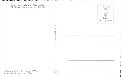 wu83064 Hirschegg Kleinwalsertal Vorarlberg Hirschegg Kleinwalsertal Kindersanatorium Dr. Bergengruen Heuberg Walmendinger Horn * Kategorie. Mittelberg Alte Ansichtskarten
