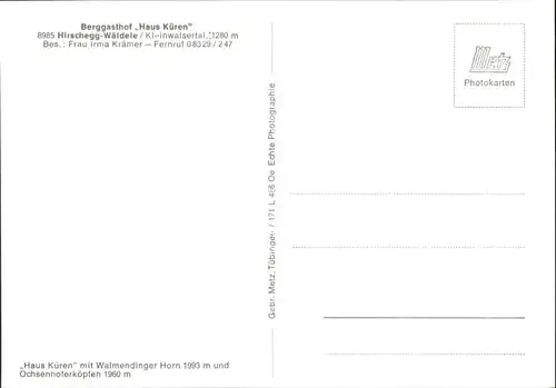wu83117 Hirschegg Kleinwalsertal Vorarlberg Hirschegg Kleinwalsertal Waeldele Gasthof Haus Kueren * Kategorie. Mittelberg Alte Ansichtskarten