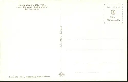 wu84075 Hirschegg Kleinwalsertal Vorarlberg Hirschegg Kleinwalsertal Ferienheim Schloessle * Kategorie. Mittelberg Alte Ansichtskarten