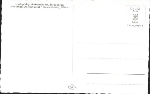 wu84152 Hirschegg Kleinwalsertal Vorarlberg Hirschegg Kleinwalsertal Oberschoental Kinderheim Dr. Bergengruen * Kategorie. Mittelberg Alte Ansichtskarten