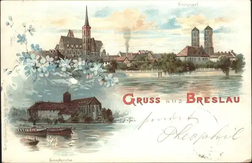 wx34446 Breslau Niederschlesien Breslau Sandkirche Dominsel Litho x Kategorie. Wroclaw Alte Ansichtskarten