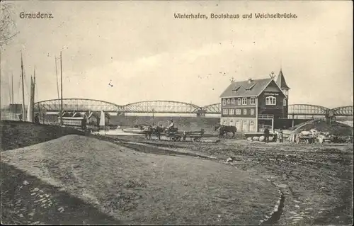 Graudenz Winterhafen Bootshaus Weichselbruecke x