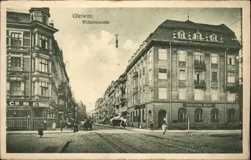 wx37891 Gleiwitz Gliwice Gleiwitz Wilhelmstrasse  Deutsche Bank * Kategorie. Gliwice Alte Ansichtskarten