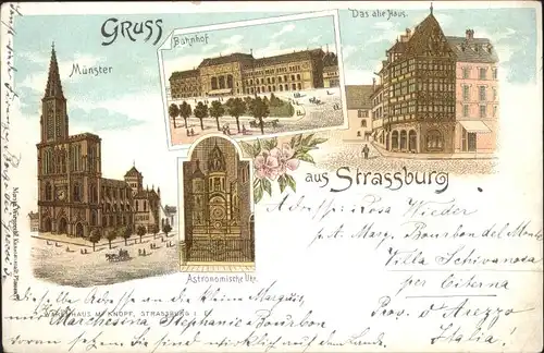 Strasbourg Alsace Strassburg Muenster Astronomische Uhr Bahnhof Litho *