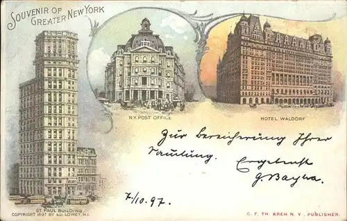 New York City Hotel Waldorf Post Office St Paul Building / New York /