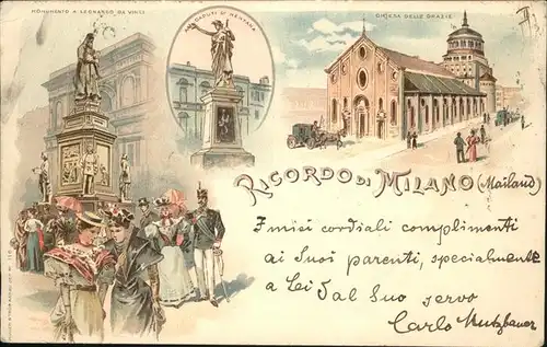 Milano Ricordp Kutsche Monumento Leonardo da Vici Chiesa delle Grazie