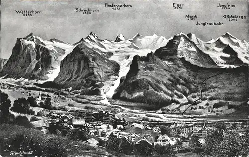 wz03886 Grindelwald Wetterhorn
Schreckhorn
Finsteraarhorn Kategorie. Grindelwald Alte Ansichtskarten