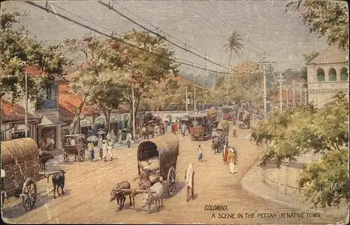 Colombo Ceylon Sri Lanka Scene in the Pettah or Bative Town Strassenbahn / Colombo /