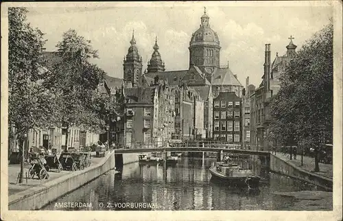 Amsterdam Voorburgwal Bruecke Schiff Kat. Amsterdam