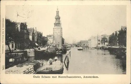 Amsterdam Oude Schans met Montelbaanstoren Schiff Kat. Amsterdam