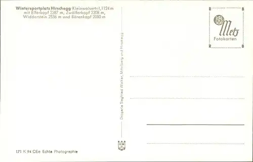 wz28815 Hirschegg Kleinwalsertal Vorarlberg Widderstein Baerenkopf Kategorie. Mittelberg Alte Ansichtskarten