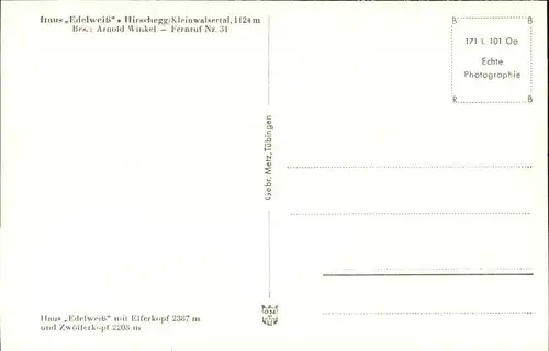 wz28842 Hirschegg Kleinwalsertal Vorarlberg Haus Edelweiss Kategorie. Mittelberg Alte Ansichtskarten