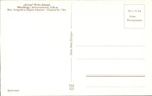 wz28847 Hirschegg Kleinwalsertal Vorarlberg Kreuz Wein-Klause Kategorie. Mittelberg Alte Ansichtskarten