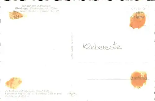 wz28942 Hirschegg Kleinwalsertal Vorarlberg Ferienheim Schloessle Kategorie. Mittelberg Alte Ansichtskarten