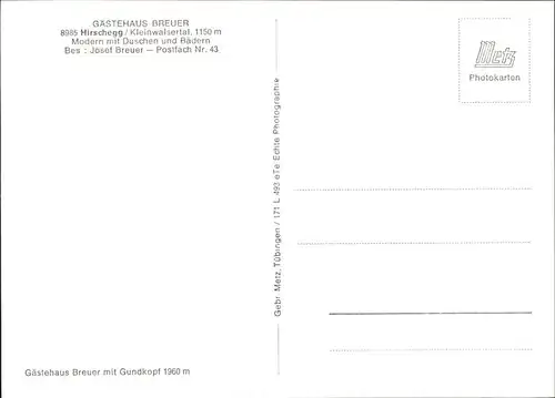 wz29069 Hirschegg Kleinwalsertal Vorarlberg Gaestehaus Breuer Kategorie. Mittelberg Alte Ansichtskarten