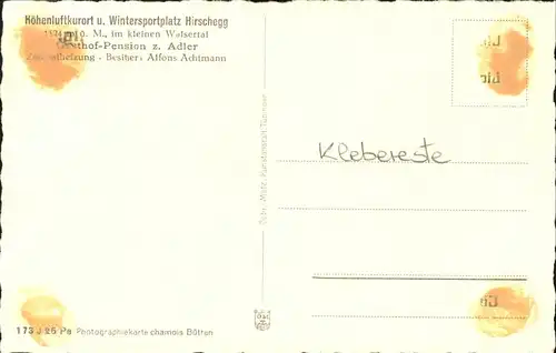 wz29072 Hirschegg Kleinwalsertal Vorarlberg Pension zum Adler Kategorie. Mittelberg Alte Ansichtskarten