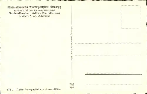wz29090 Hirschegg Kleinwalsertal Vorarlberg Pension zum Adler Kategorie. Mittelberg Alte Ansichtskarten