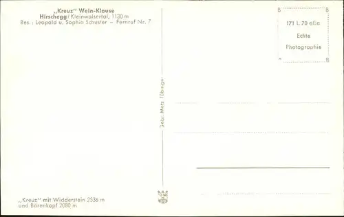 wz29126 Hirschegg Kleinwalsertal Vorarlberg Kreuz Wein-Klause Kategorie. Mittelberg Alte Ansichtskarten