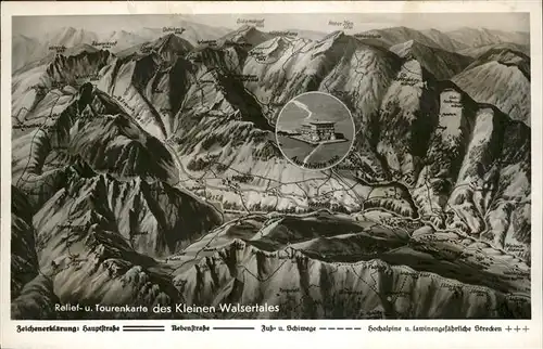 Walsertal Kleinwalsertal Reliefkarte Tourenkarte Sporthotel Auenhuette / Oesterreich /