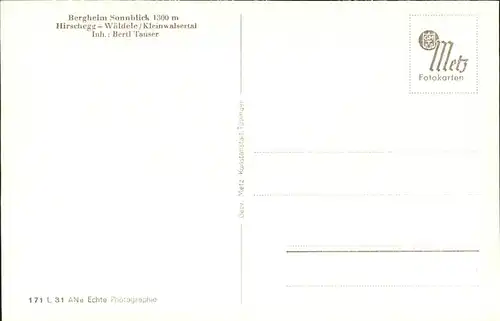 wz29397 Hirschegg Kleinwalsertal Vorarlberg Bergeheim Sonnblick Inhaber Bertl Tauser Kategorie. Mittelberg Alte Ansichtskarten