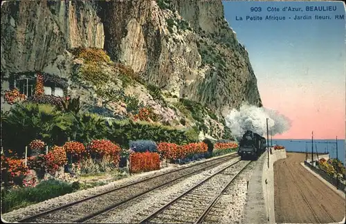 Beaulieu Cote-d Or La Petite Afrique Jardin fleuri Eisenbahn Dampflok Kat. Beaulieu