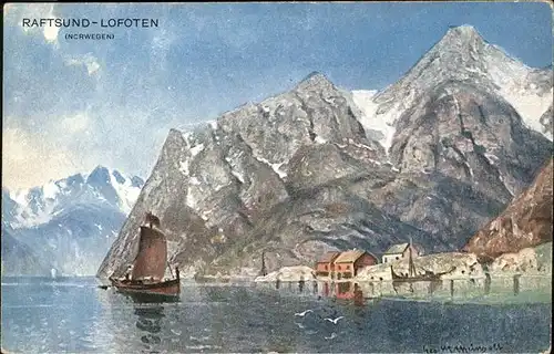 Rafsund Norwegen Lofoten Segelboot Kuenstlerkarte