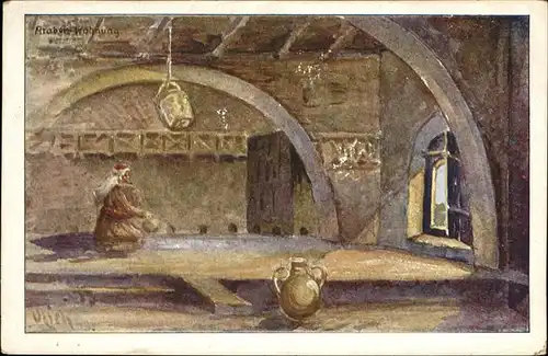 Palaestina Inneres einer Arbaberwohnung in Kana Kuenstlerkarte