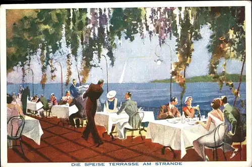 Alassio Italien Zeichnung Gemaelde Hotel Savoia Riviera die Ponente Terrasse zum Meer Kat. 