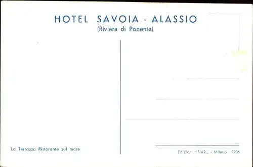 Alassio Italien Zeichnung Gemaelde Hotel Savoia Riviera die Ponente Terrasse zum Meer Kat. 