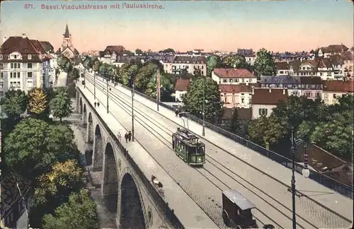 Basel BS Viaduktstrasse Pauluskirche Strassenbahn  Kat. Basel