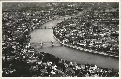 Basel BS Fliegeraufnahme   Die vier Rheinbruecke Kat. Basel