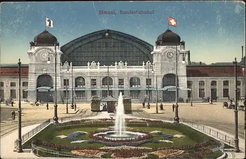 Basel BS Bundesbahnhof Springbrunnen Strassenbahn Kat. Basel