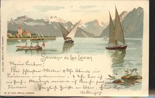 wz44276 Lac Leman Genfersee Segelboot  Kategorie. Genf Alte Ansichtskarten