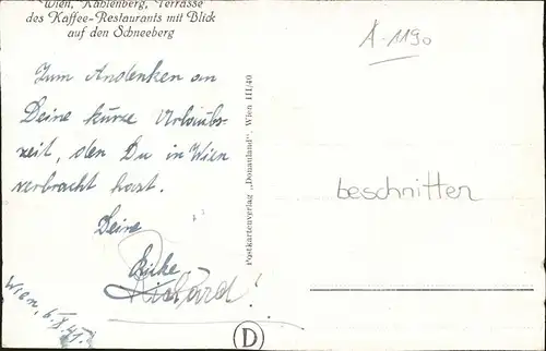 Wien Oesterreich Kahlenberg Terassen Cafe Kat. Wien
