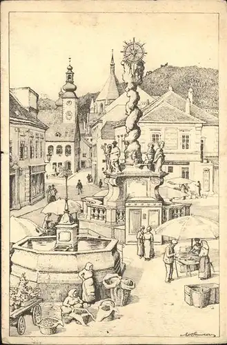 Moedling Brunnen Markt Kat. Moedling