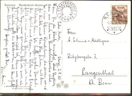 Schwyz Bundesbrief Archiv Kat. Schwyz