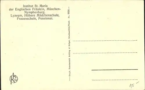 Nymphenburg Hoehere Maedchenschule Kat. Muenchen