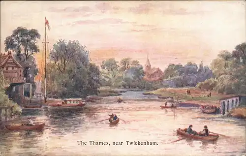 Twickenham Riverside The Thames Boote Schiffe Kuenstlerkarte Kat. Richmond upon Thames