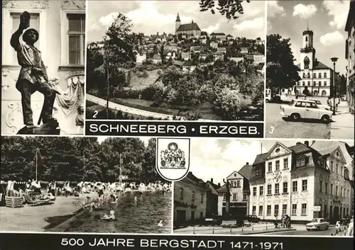 Schneeberg Erzgebirge Schneeberg Bergmannsbrunnen Ernst Schneller Platz Rathaus Ernst Thaelmann Platz Filzteich  * / Schneeberg /Erzgebirgskreis LKR
